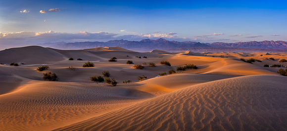 Mesquite Dunes Sunset, Pano, Death Valley